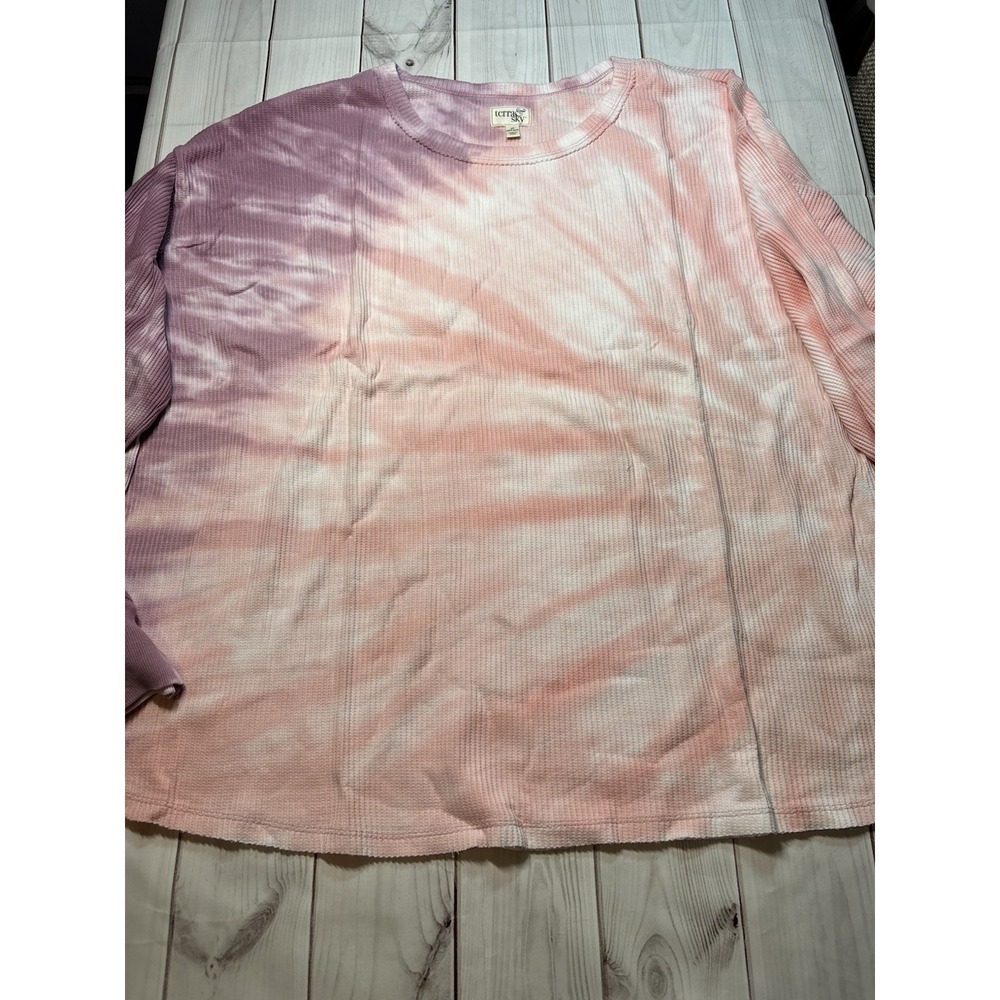 Terra & Sky Womens Tie Dye Pink Purple Thermal Long Sleeve Crewneck Top 4XL NWT - Picture 7 of 8